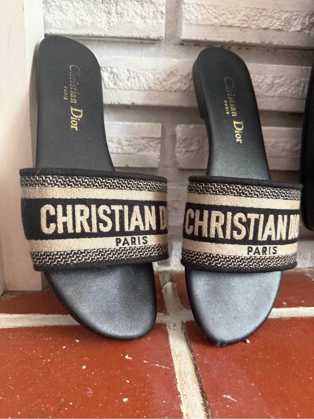 Dior Black and Off White Christian Dior Paris Slide Sandals Size 40